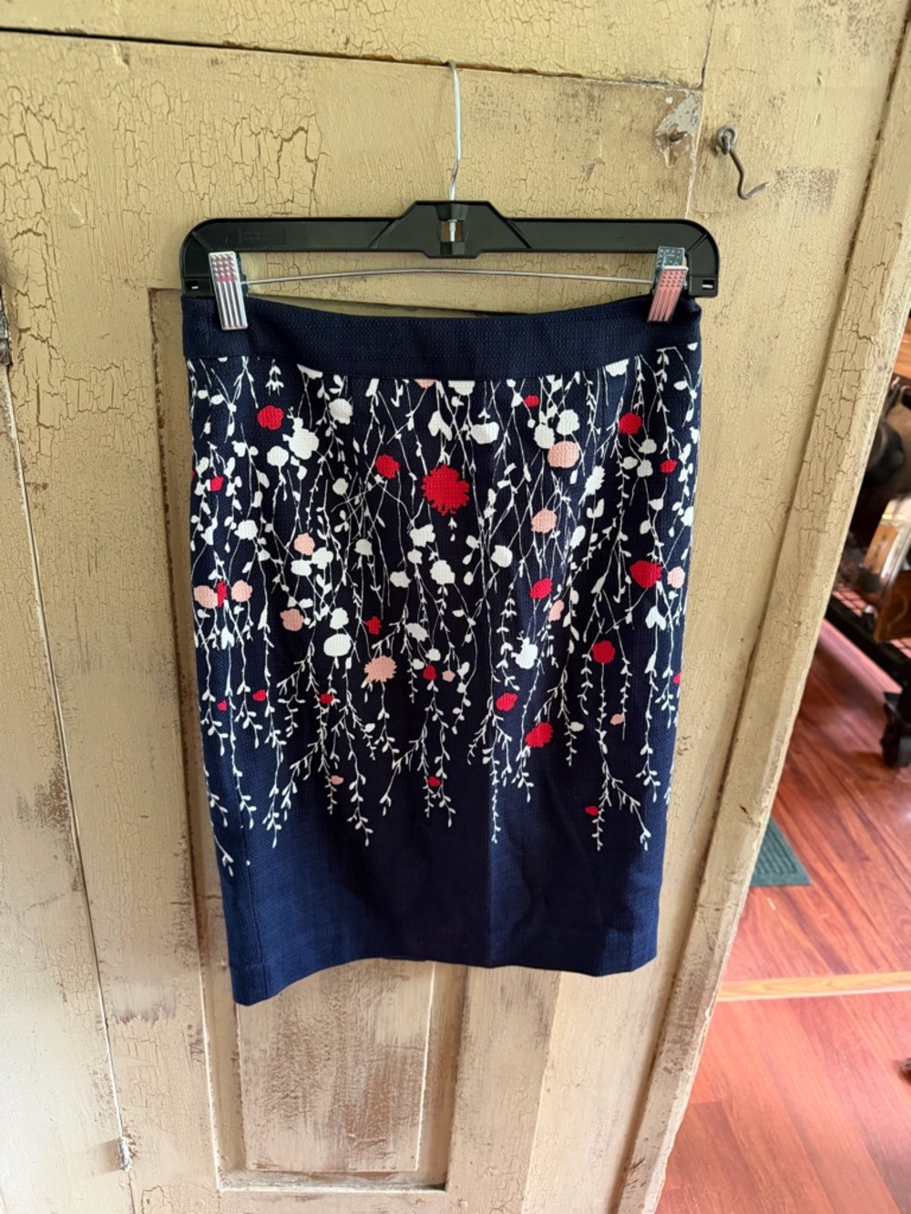Boden Navy Floral Embroidered Pencil Skirt